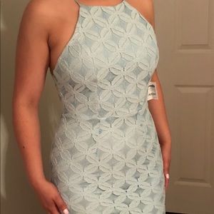 Baby blue halter lace dress
